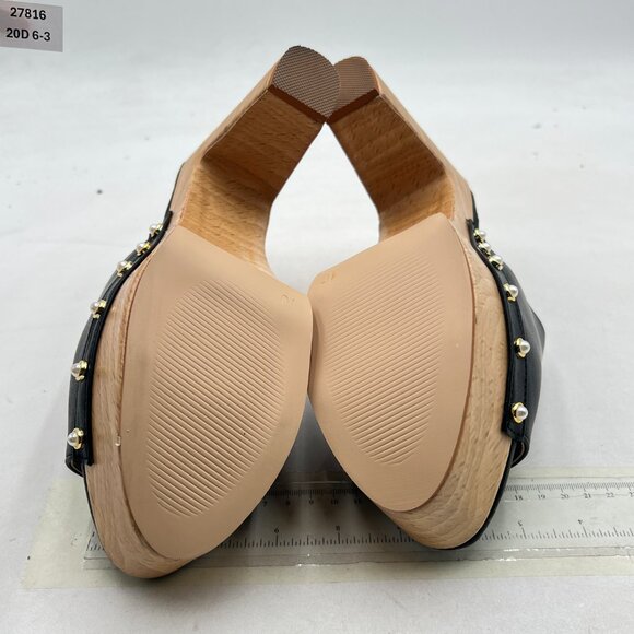 miss left Black Platform Chunky High Heel Mules Open Toe Studded Slide Sandals - Picture 7 of 8